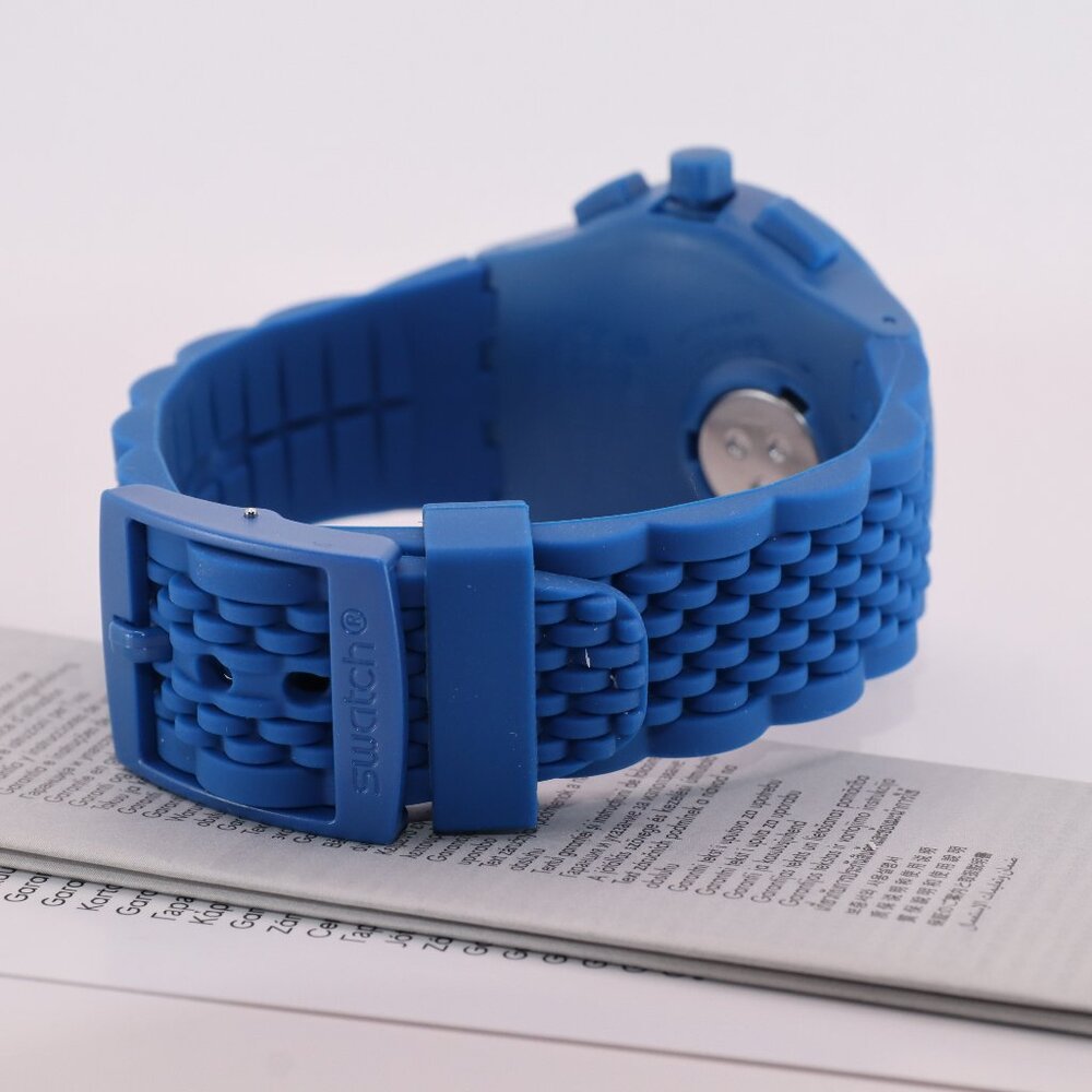 Swiss Limited Rare Swatch Chronograph Plastic Susn415 Triple Blu New 42MM Blue - Picture 8 of 10